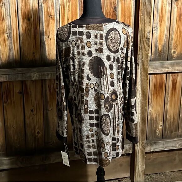 Cafe au Lait top tunic brown tan gold hardware Canada Large FIRM on PRICE NWT - Picture 6 of 8